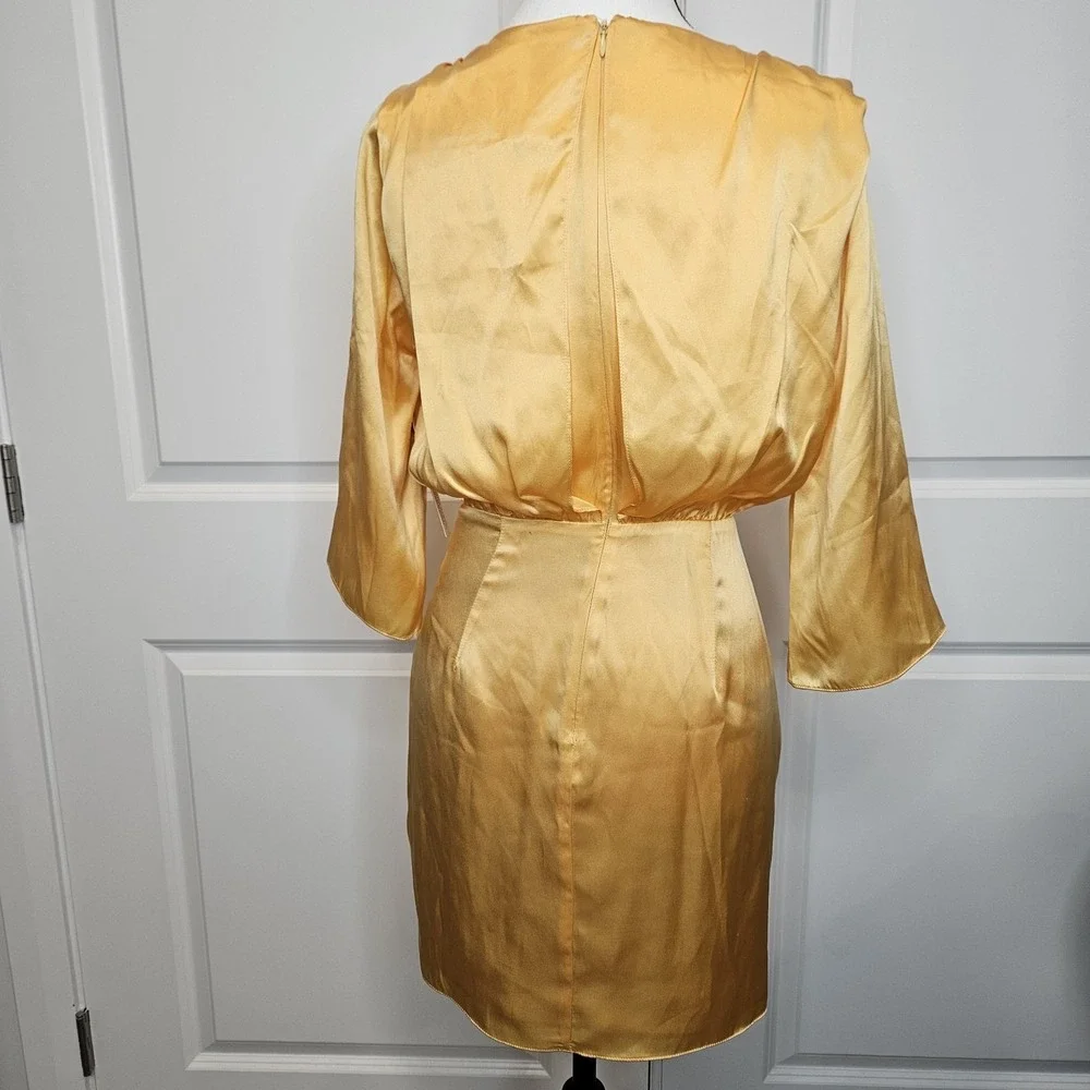 NWT Amanda Uprichard Silk Dress Size XS Marigold Yellow Blouson Faux Wrap Mini